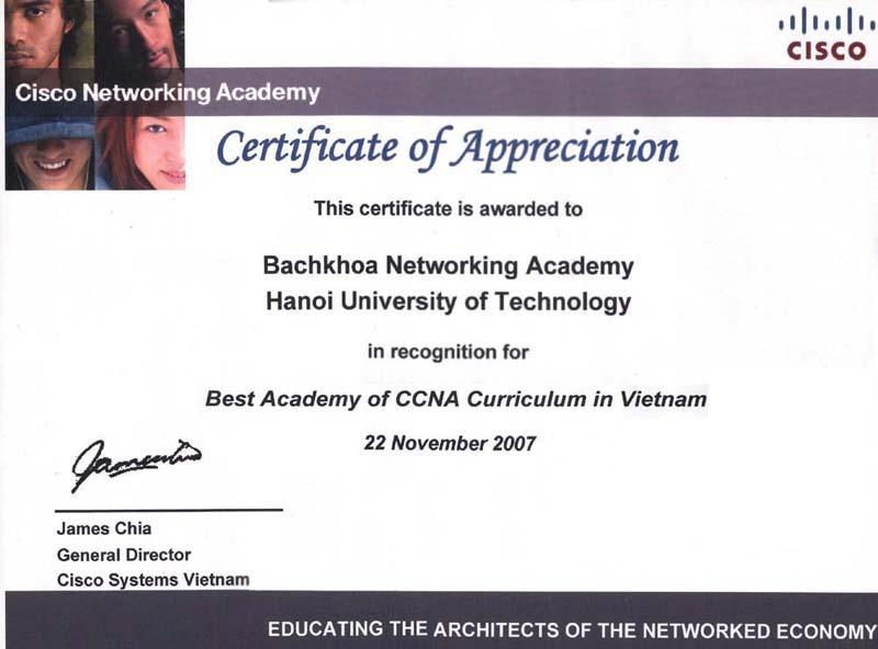 Giải thưởng Học viện mạng giảng dạy CCNA xuất sắc nhất Việt nam Năm 2007